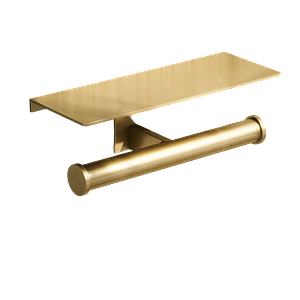 Deka Brushed Gold Double Toilet Roll Holder with Shelf